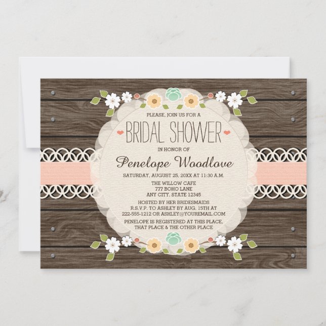 BLUSH RUSTIC FLORAL BOHO BRIDAL ZEIGT INVITATIONEN EINLADUNG (Vorderseite)