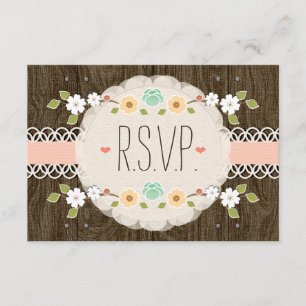 BLUSH RUSTIC FLORAL BOHO WEDD RSVP CARD KARTE