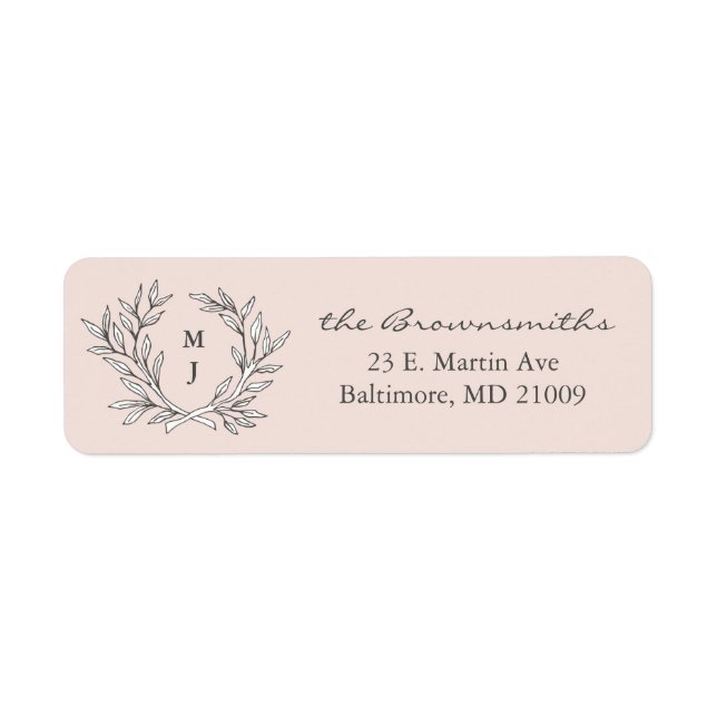 Blush Rustic Monogram Rücksendeadresse (Vorne)