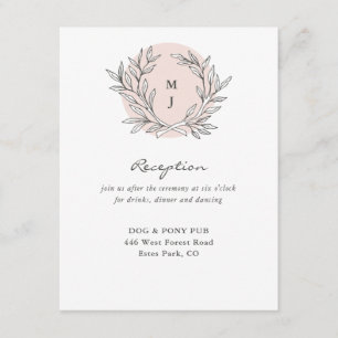 Blush Rustic Monogram Wedding Reception Begleitkarte