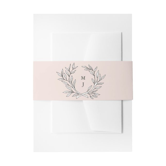 Blush Rustic Monogram Wreath Invasion Bauchband Einladungsbanderole (Vorderseite Beispiel)