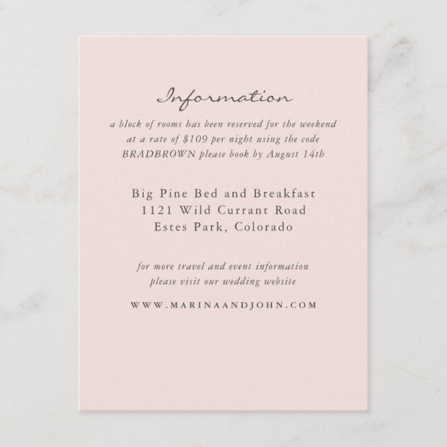 Blush Rustic Monogram Wreath Wedding Info Card Begleitkarte (Vorderseite)