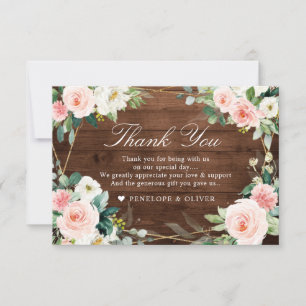 Blush Rustic Wood Floral Botanical Wedding Dankeskarte