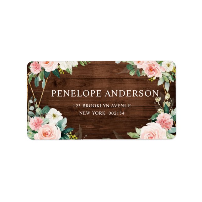 Blush Rustic Wood Floral Geometric Botanic Adressaufkleber (Vorne)