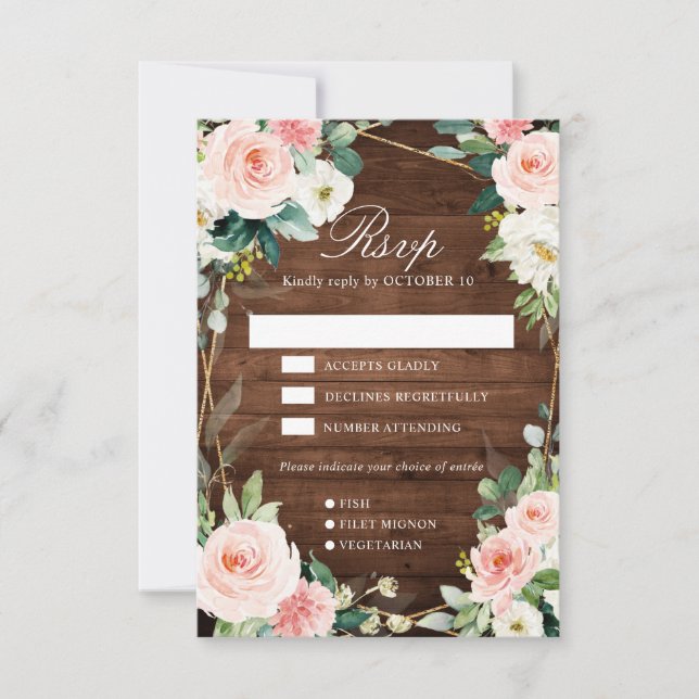 Blush Rustic Wood Floral Geometric Botanic RSVP Karte (Vorderseite)