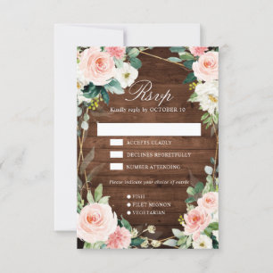 Blush Rustic Wood Floral Geometric Botanic RSVP Karte