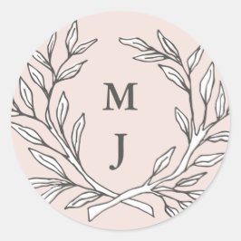 Blush Rustikale Monogramm-Krautaufkleber Runder Aufkleber