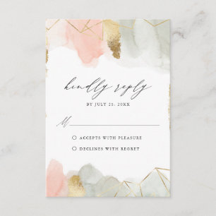 Blush & Sage Aquarell-Geometrie-Hochzeits-RSVP Begleitkarte