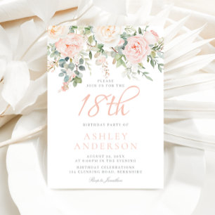Blush & Sage Blumen Mädchen 18. Geburtstagsfeier Einladung