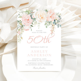 Blush & Sage Elegant Floral 50. Geburtstagsparty Einladung