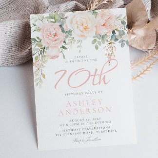 Blush & Sage Elegant Floral 70 Geburtstagsparty Einladung
