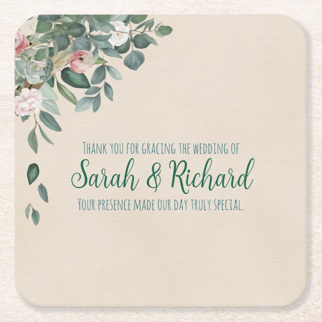 Blush Sage Floral Wedding Drink Rechteckiger Pappuntersetzer (Vorderseite)