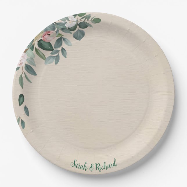 Blush Sage Floral Wedding Pappteller (Vorderseite)