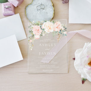 Blush & Sage Florale Wasserfarben-Hochzeit Acryleinladungen