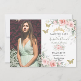 Blush Sage Green Floral Butterfliegen Quinceañera Save The Date