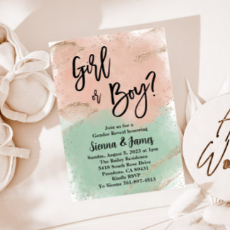 Blush & Sage Green Gender Reveal, Wasserfarbe, Gol Einladung