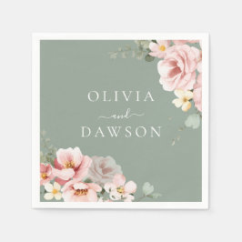 Blush & Sage Green Moderne Hochzeit Serviette