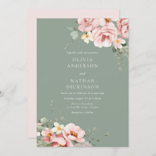 Blush & Sage Green Wedding Einladung