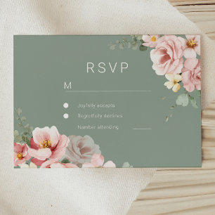 Blush & Sage Green Wedding RSVP Response Card Karte