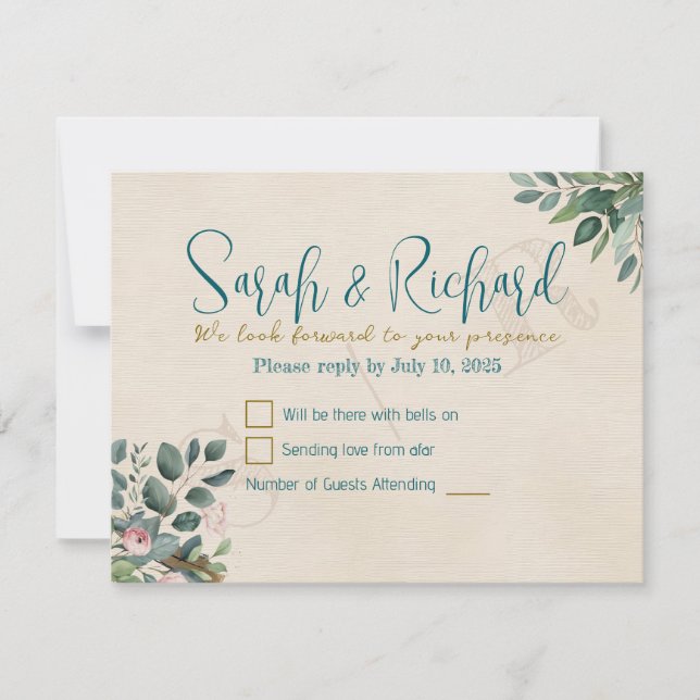 Blush & Sage mit Watercolor Foliage Hochzeit RSVP Karte (Vorderseite)