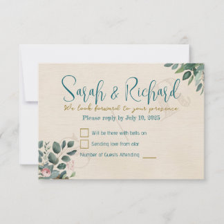 Blush & Sage mit Watercolor Foliage Hochzeit RSVP Karte