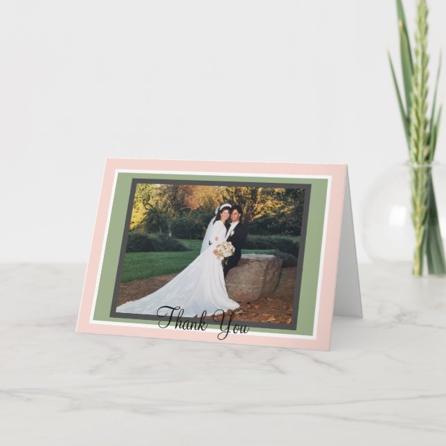 Blush Sage Monogram Wedding Foto Dankeskarte (Vorderseite)