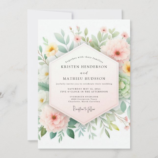 Blush & Sage Soft Bloom Hochzeit Einladung (Vorderseite)