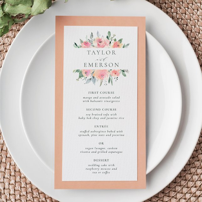 Blush & Sage Watercolor Blumenmenü Menükarte (Menu Card Mock-up)