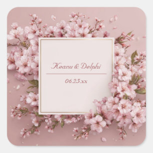 Blush Sakura Cherry Blossom Hochzeit Quadratischer Aufkleber