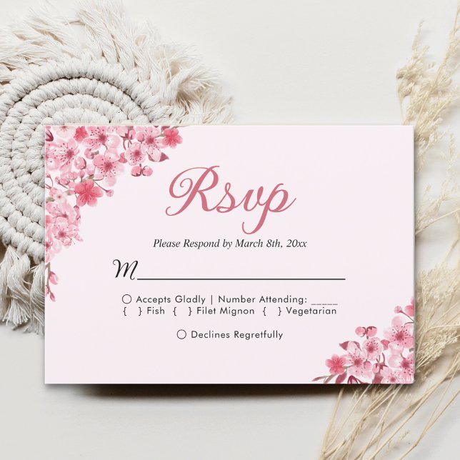 Blush Sakura Wedding – Spring Floral  RSVP Karte (Von Creator hochgeladen)