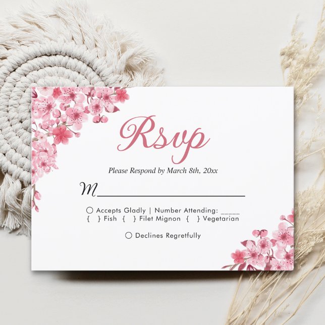 Blush Sakura Wedding – Spring Floral  RSVP Karte (Von Creator hochgeladen)