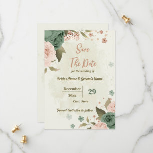 Blush & Salbei Blume botanische Hochzeit Save The Date