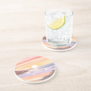 Blush Sea Sonnenuntergang   Strand Aquarellmalerei Getränkeuntersetzer