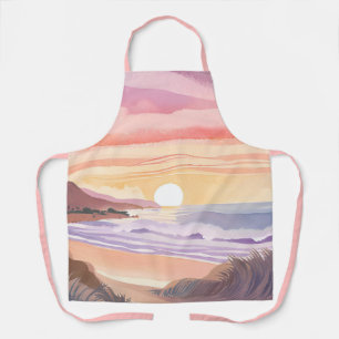 Blush Sea Sonnenuntergang Strand Aquarellmalerei Schürze