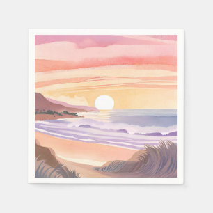 Blush Sea Sonnenuntergang Strand Aquarellmalerei Serviette
