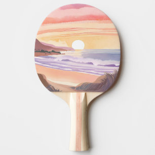 Blush Sea Sonnenuntergang   Strand Aquarellmalerei Tischtennis Schläger