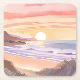 Blush Sea Sonnenuntergang | Strand Wasserfarbenmal Rechteckiger Pappuntersetzer