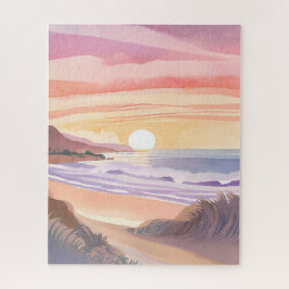 Blush Sea Sonnenuntergang | Wasserfarbenmalerei am Puzzle