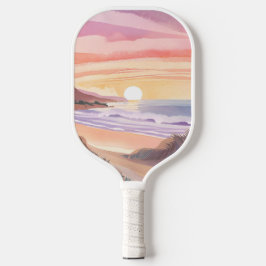 Blush Sea Sunset | Beach Watercolor Painting Pickleball Schläger