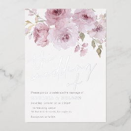 Blush & Silver Dusty Rose Wedding Folieneinladung