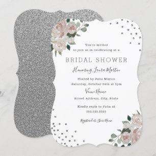 Blush Silver Floral Confetti Brautparty Einladung