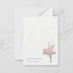 Blush Silver Floral Girl Dancer Academy Logo Mitteilungskarte