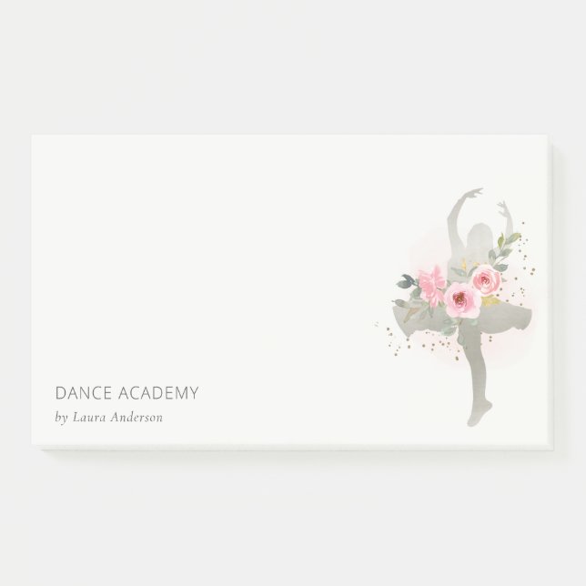 Blush Silver Floral Girl Dancer Academy Logo Post-it Klebezettel (Vorderseite)