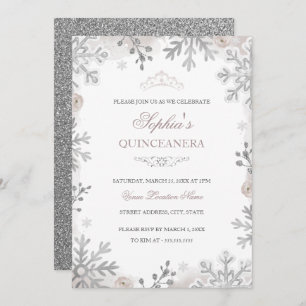 Blush Silver Winter Wonderland Quinceanera Einladung