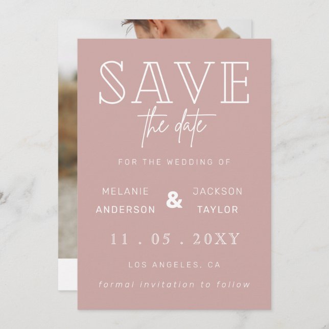 Blush Simple Calligraphy Foto Save the Date (Vorne/Hinten)