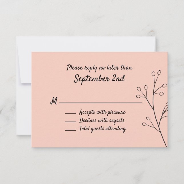 Blush Simple Floral Wedding RSVP Karte (Vorderseite)