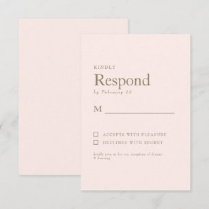 Blush Simple Gold Text Hochzeit RSVP Karte