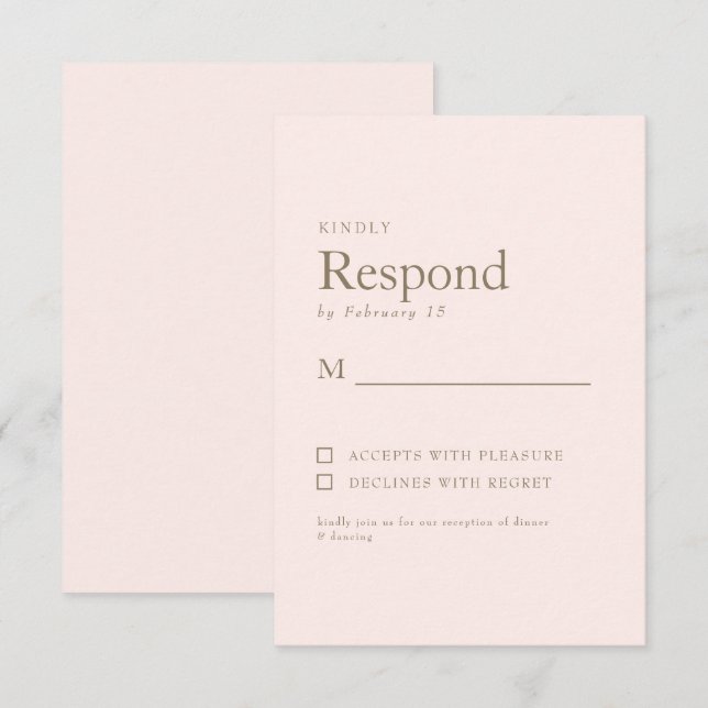 Blush Simple Gold Text Wedding RSVP Karte (Vorne/Hinten)