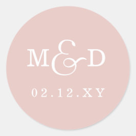 Blush Simple Modern Monogram Wedding Runder Aufkleber