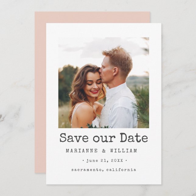 BLUSH Simple SQUARE Foto Hochzeit speichern Sie da Save The Date (Vorne/Hinten)